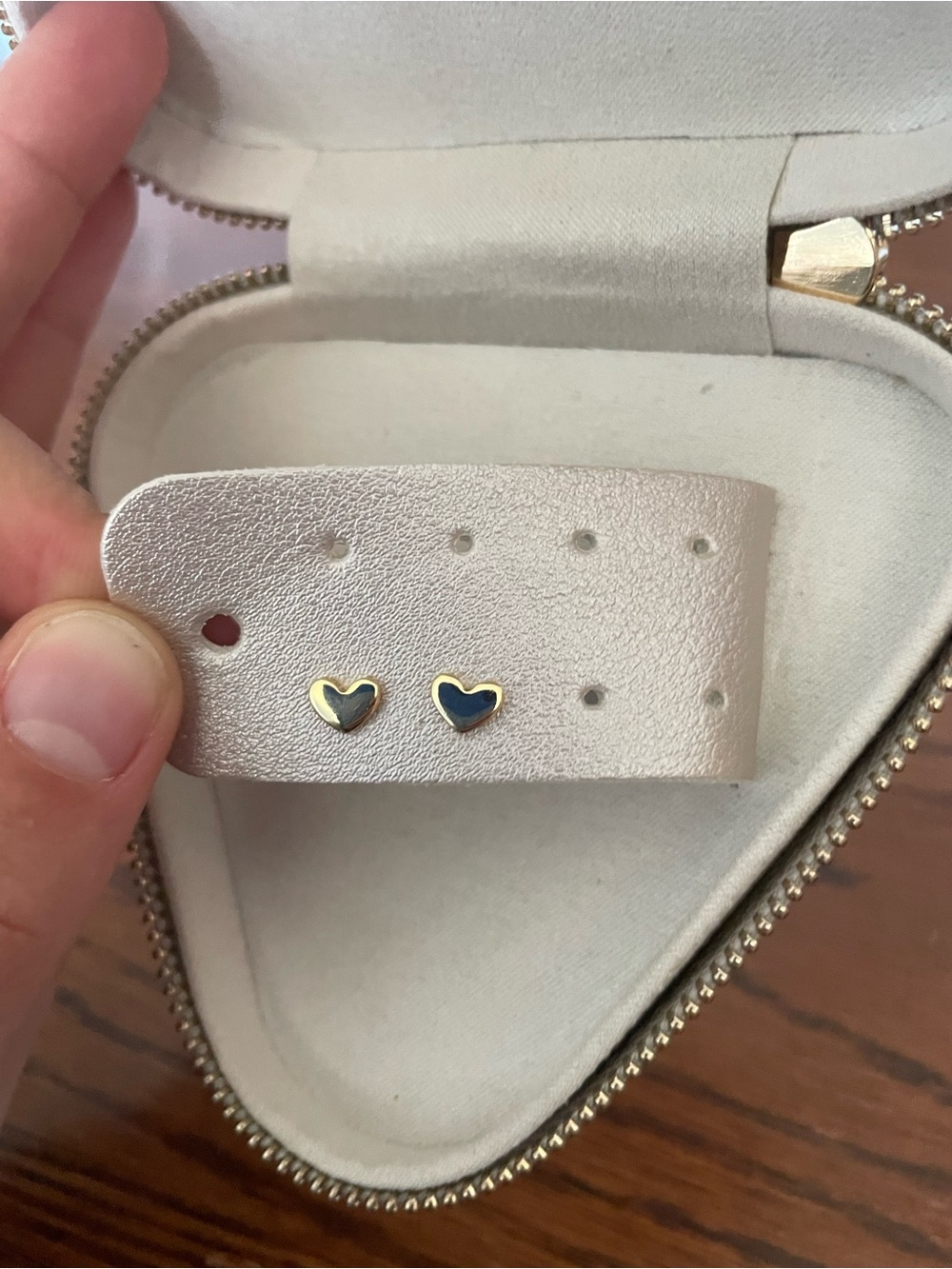 Gold Heart Stud Earrings - Black Enamel Accent